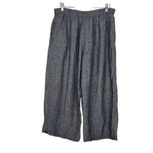 Bryn Walker Linen Wide Leg Cropped Pants Charcoal Gray Size Large Made in USA